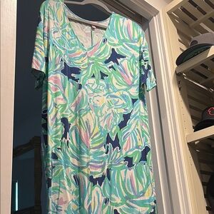 Lilly Pulitzer Lush Tropical V-Neck Dress, caftan sleeve